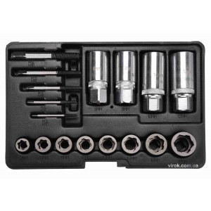 Набір екстракторів YATO : квадрат-1/2" 3/8", CrV і CrMo, для видалення зломаних гвинтів. 17 Од. [10]