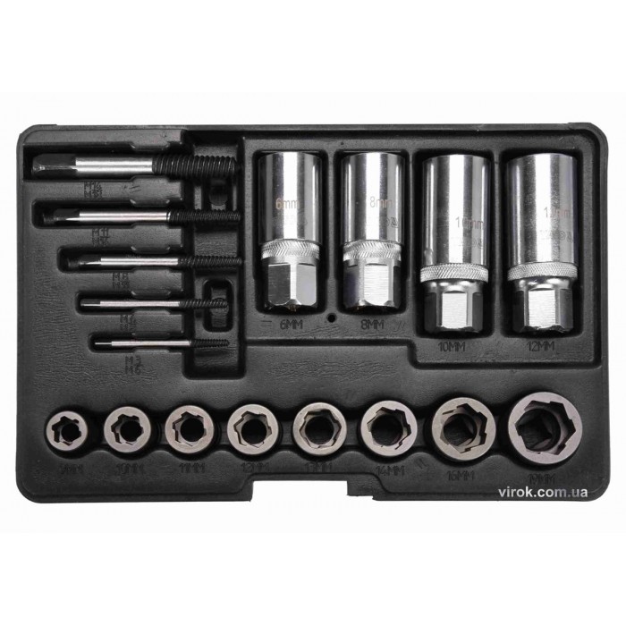 Набір екстракторів YATO : квадрат-1/2" 3/8", CrV і CrMo, для видалення зломаних гвинтів. 17 Од. [10]