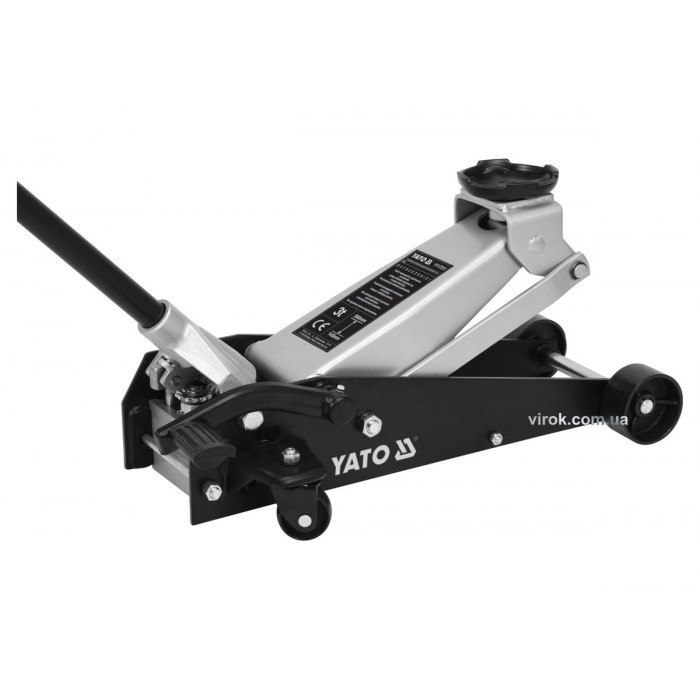 Домкрат гідравлічний підкатний низькопрофільний з важелем швидкого підйому YATO: 3 т, H= 145- 500 мм