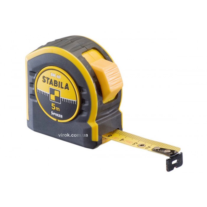 Рулетка STABILA Type BM40 : L= 5 м х 19 мм, поліамідне покриття стрічки, гачок Spikes