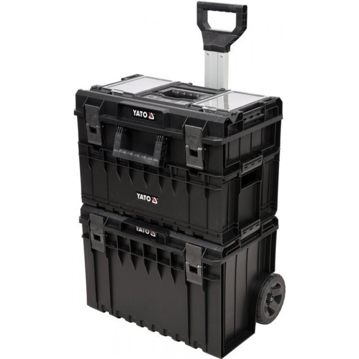 Ящик для інструментів 3 секції, 2 органайзери YATO на 2-х колесах 585х425х810 мм, висувна ручка [1]