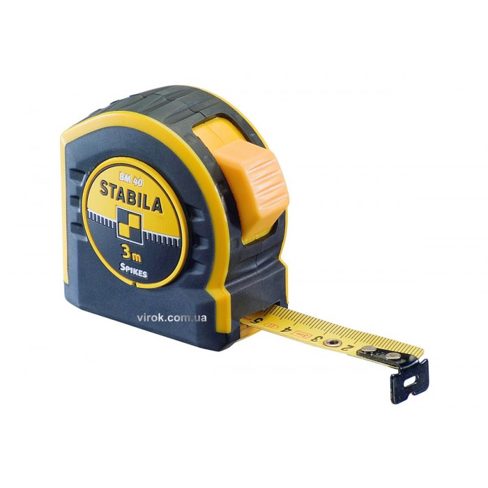 Рулетка STABILA Type BM40 : L= 3 м х 16 мм, поліамідне покриття стрічки, гачок Spikes