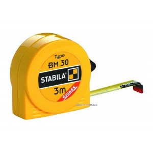 Рулетка STABILA Type BM30 : L= 3 м x 13 мм, пласт. корпус з сталевою стрічкою