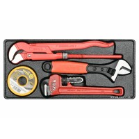 Вклад до інструментальної шафи YATO, з 2 трубними і 1 розвідним ключами, тефлонова стрічка, 4 елем.