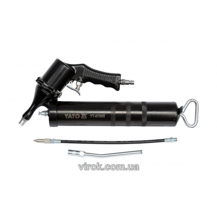 Шприц мастильний пневматичний YATO : 400 см³, вих. P= 30-40 MPa, продукт.- 28 л/хв [10]
