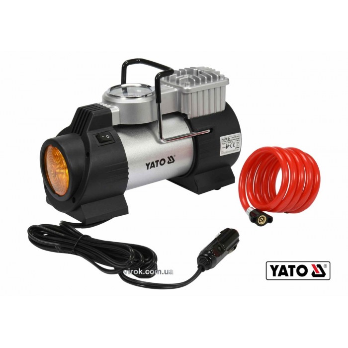 Компресор автомобільний YATO: 12 В, 180 Вт, тиск- 1MПа, 40л/хв, шланг- 1м, кабель- 3м +ліхтар LED[8]