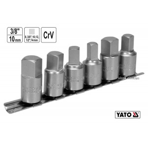 Торцеві насадки для оливозливних пробок YAT: квадрат- 3/8"; 3/8",1/2",8,10,12,14мм; Cr-V, 6 шт [10]