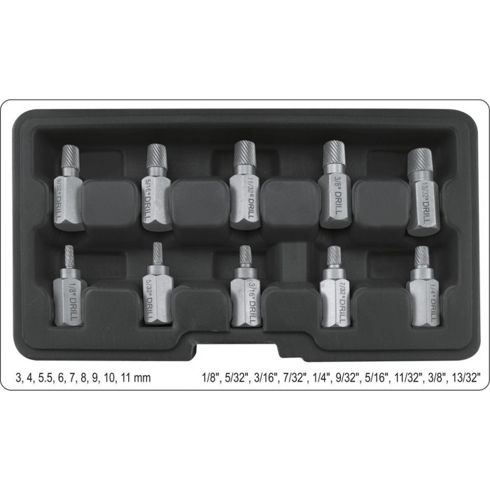 Набір екстракторів-насадок YATO Ø 3-11 мм, для зломаних гвинтів, 10 Од. [20]