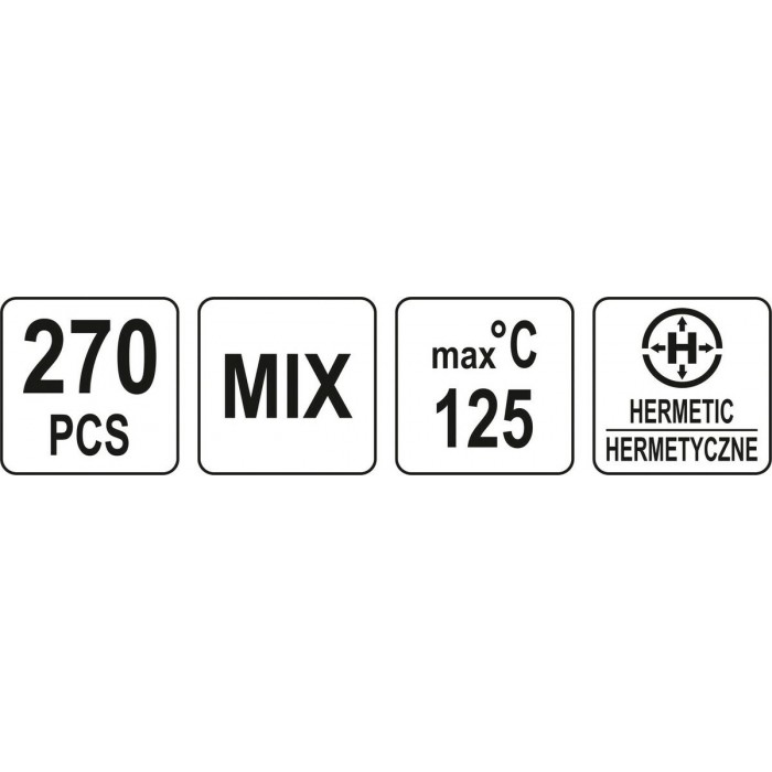 Кембрики термоусадні до t=125°C з клеєм YATO : різних розмірів, 270 шт [60]