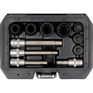 Насадки 6-гранні для гальмівних супортів авто YATO: квадр- 3/8", 1/2", 7- 22 мм, 11 шт [20]