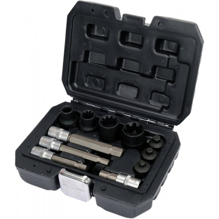 Насадки 6-гранні для гальмівних супортів авто YATO: квадр- 3/8", 1/2", 7- 22 мм, 11 шт [20]