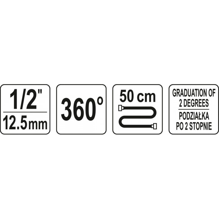 Кутомір для докручування болтів YATO до динамометр ключа з квадр 1/2", шкала 0-360°, тримач-50см [6]