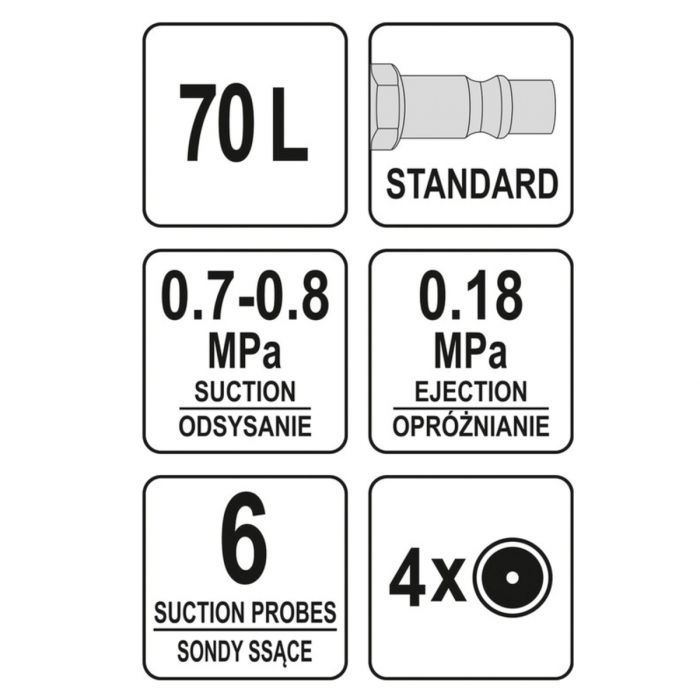 Пристрій для зливу оливи пневматичний на колесах YATO; V= 65 л, 6 зондів [1]