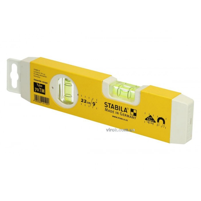 Рівень STABILA Type 70 ТМ : Torpedo, L= 22 см,  2 капсули, магнітний