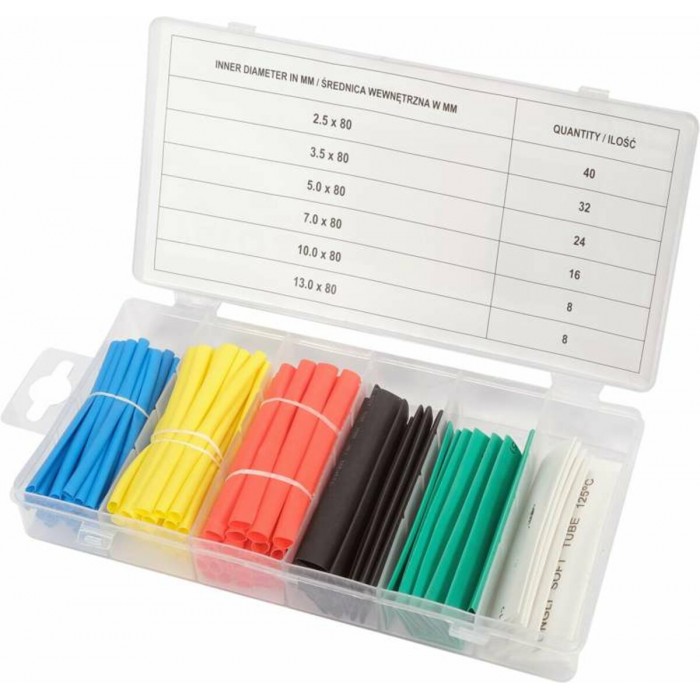 Кембрики термоусадні до t=125°C YATO : різних розмірів, 128 шт кольорових [24]