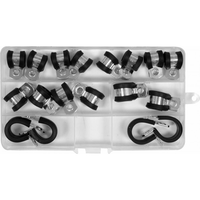 Хомути металево гумові YATO : Ø= 6, 8, 10, 13, 16 мм, 18 шт [54]