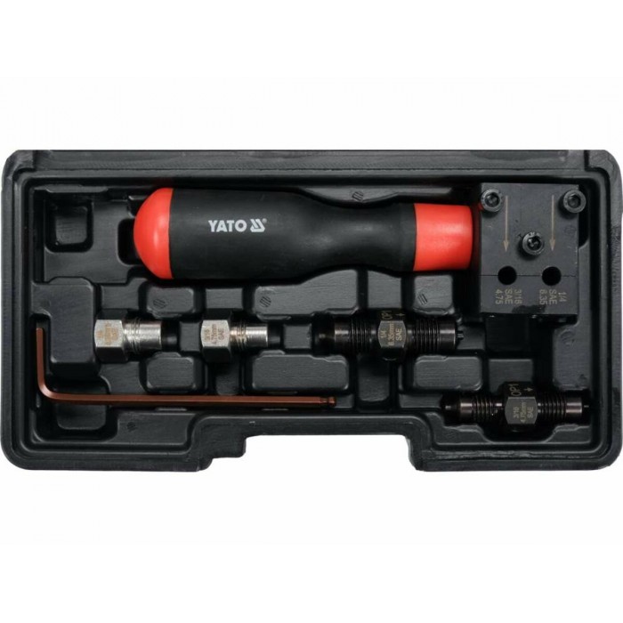 Прес ручний з обладнанням YATO для вальцювання гальмівних трубок Ø= 4,75, 6,35 мм, компл. 14 елем.