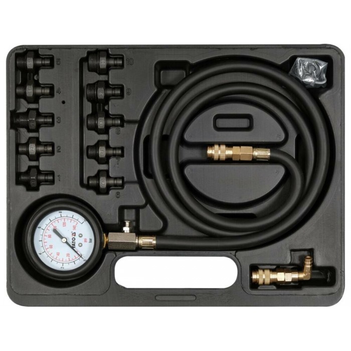 Тестер для вимірювання тиску оливи YATO з адаптерами в діапазоні 0-1 MPa, шланг l= 125см комп. 12ел.