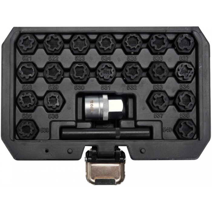 Торцеві головки до гвинтів колісних дисків авто VW YATO: з квадратом- 1/2", компл. 22 шт [20]