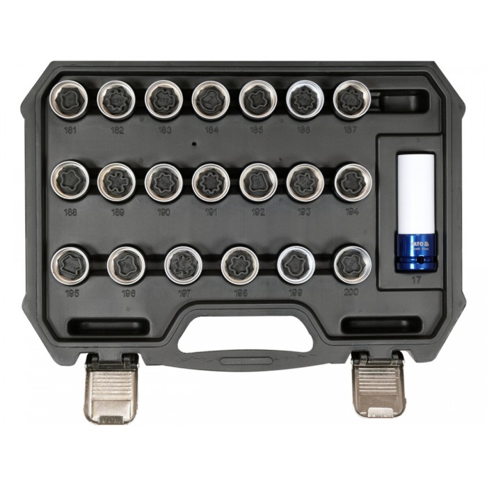 Торцеві головки до гвинтів колісних дисків авто OPEL YATO: з квадратом- 1/2", компл. 21 шт [5]