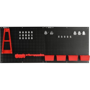 Таблиця перфорована настінна YATO: 25 різних гаків, 4 пласт. короб, карта гайк. ключ, по 1 полиц для