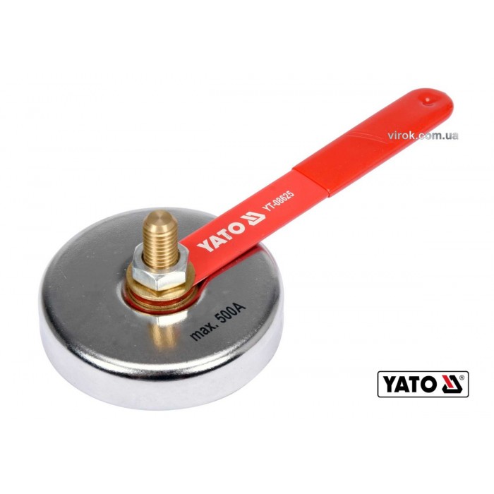 Затискач маси для зварювання магнітний YATO: Ø= 85 мм, сила тяжіння- 7 кг, для струму- 500 А [6/24]