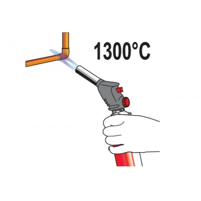 Пальник газовий YATO : цанговe з'єднання. PIEZO. 360°. до 2 кВт. t= 1300 ºC (EN417) [20/80]
