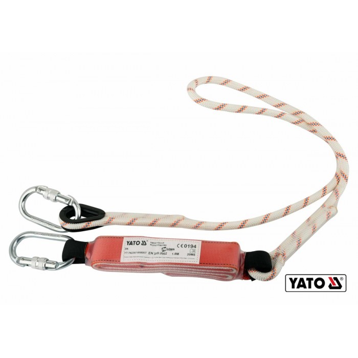 Мотузка з амортизатором і 2 карабінами YATO : L= 1.8 м, Ø= 12 мм [12]