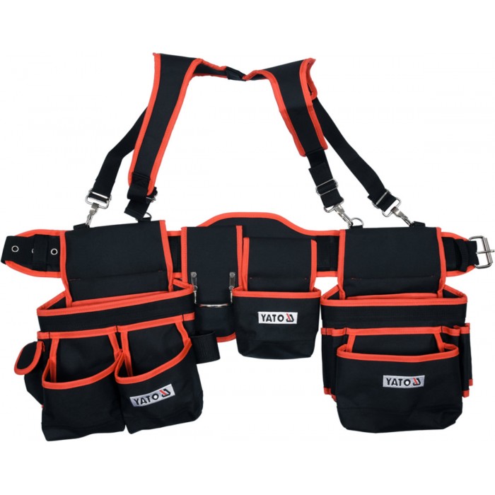 Пояс з 2 накладними сумками з кишенями для інструменту YATO, на лямках; l= 1280 мм [10]