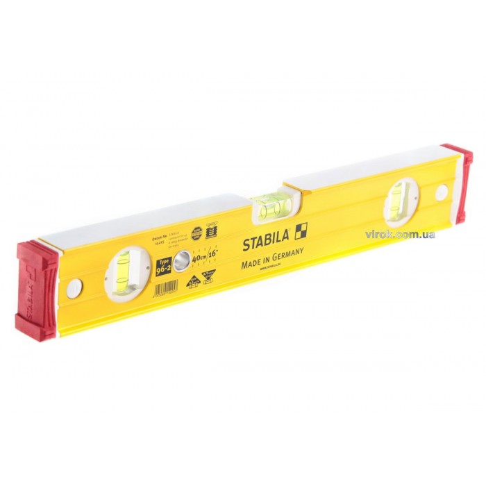 Рівень STABILA Type 96-2 : L= 40 см, 3 капсули. 0,5мм/м., посилений профіль + аморт ковпачки.