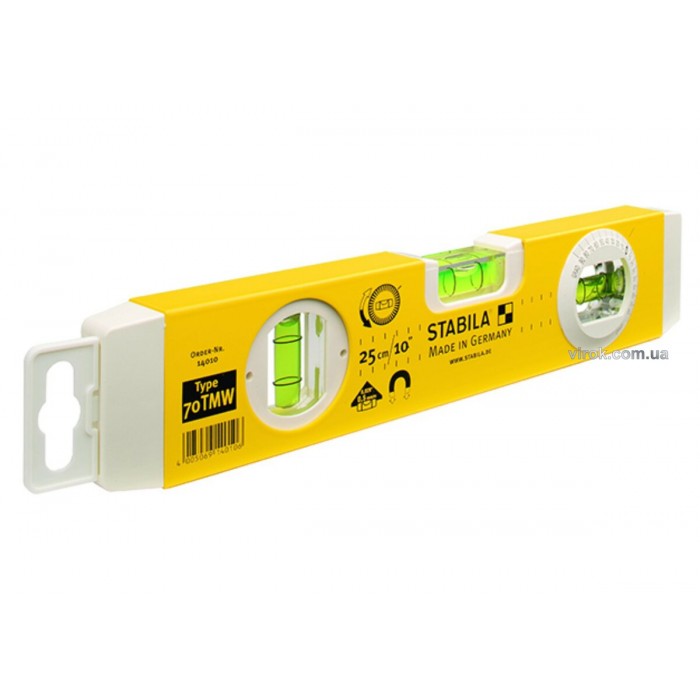Рівень STABILA Type 70ТМW : L= 25 см, 3 капсули, магнітний, 1 обертова капсула ± 0,3°