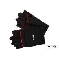 Рукавиці робочі чорні з відкритими пальцями YATO: штучна шкіра +синтетична тканина, розмір 8 [12/72]