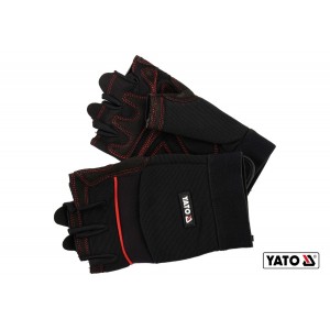 Рукавиці робочі чорні з відкритими пальцями YATO: штучна шкіра +синтетична тканина, розмір 8 [12/72]