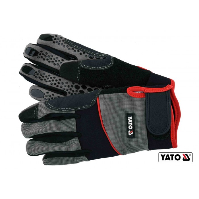 Рукавиці робочі з застібкою-липучкою YATO : штучна шкіра + синтетична тканина, розмір 8 [12/72]