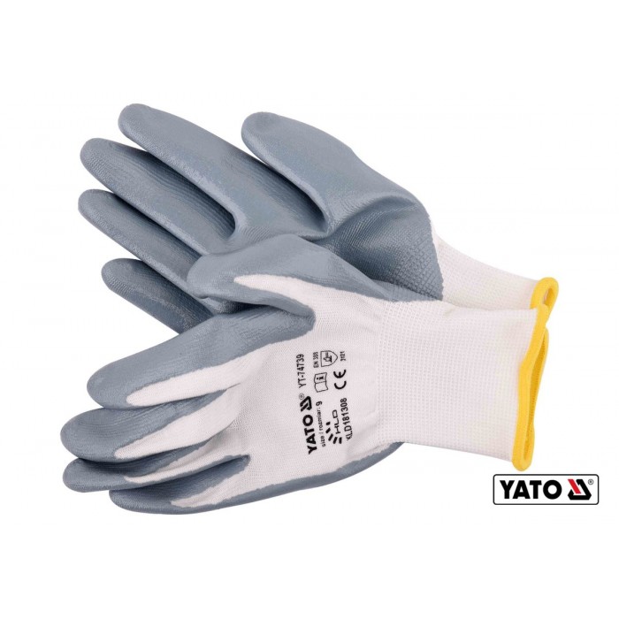 Рукавиці робочі оливостійкі YATO розмір 9 з нейлону і нітрилу [50/100]