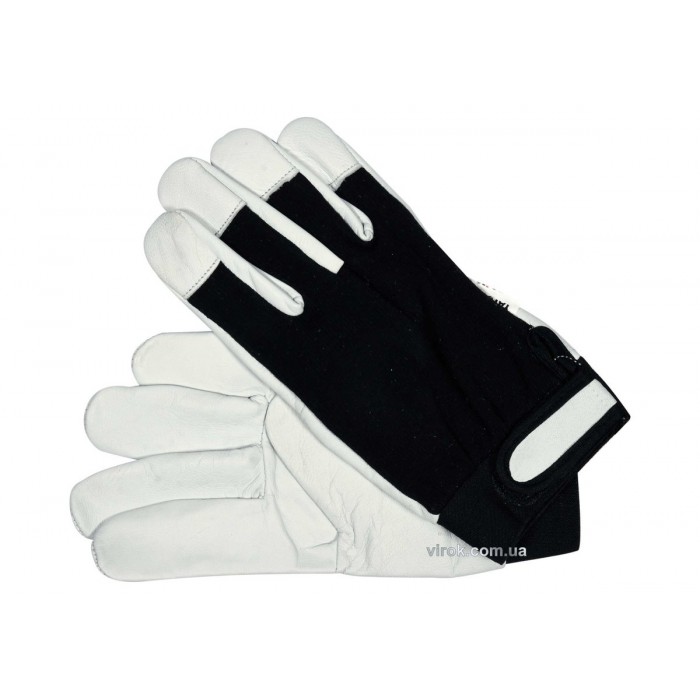 Рукавиці робочі біло-чорні YATO : бавовна + шкіра, розмір 10 [10/120]