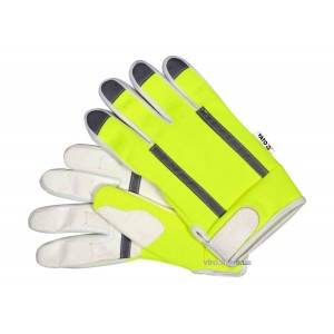 Рукавиці робочі біло-жовті з світловідбиваючою нейлоновою тканиною YATO : екошкіра, розмір 10 DW