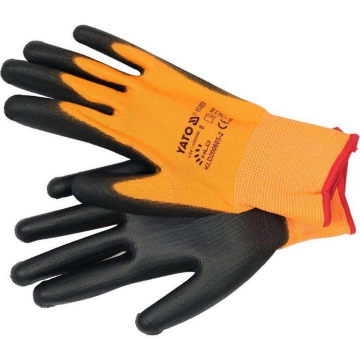 Рукавиці робочі з поліуретановою оболонкою YATO розмір 9, для користування смартфоном [12/144]