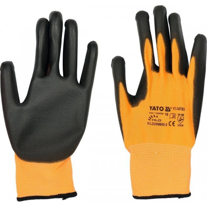 Рукавиці робочі з поліуретановою оболонкою YATO розмір 10, для користування смартфоном [12/144]