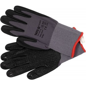 Рукавиці робочі нейлонові YATO покрите спіненим нітрилом з накрапленням, розмір 8, чорнр-сірі [12]