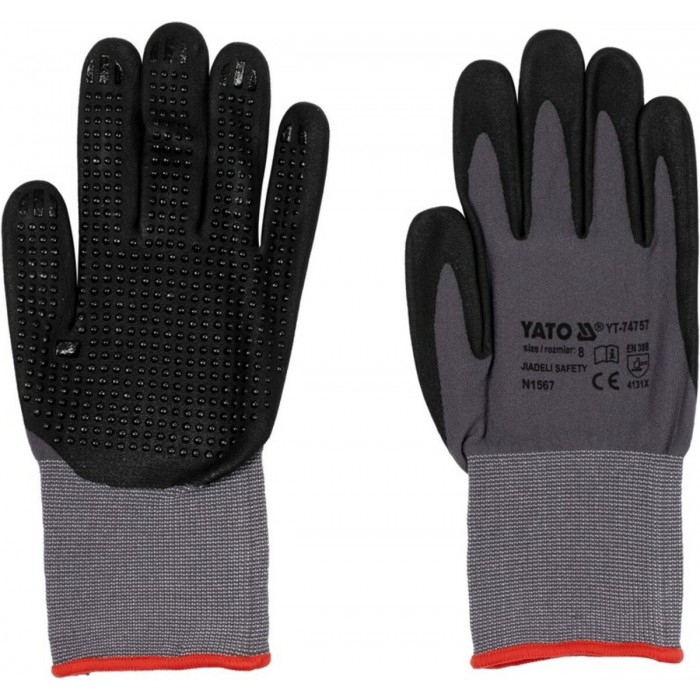 Рукавиці робочі нейлонові YATO покрите спіненим нітрилом з накрапленням, розмір 8, чорнр-сірі [12]