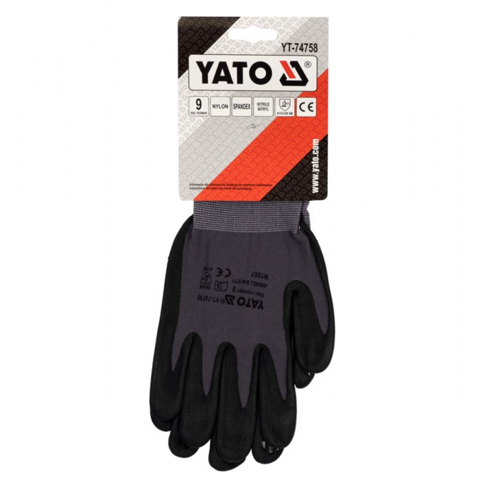 Рукавиці робочі нейлонові YATO покрите спіненим нітрилом з накрапленням, розмір 9, чорнр-сірі [12]