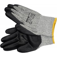 Рукавиці робочі захисні від порізів (HPPE) YATO покриті чорним поліуретаном, розмір 9 [12/120]
