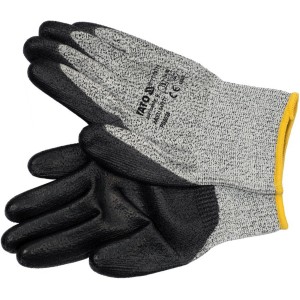 Рукавиці робочі захисні від порізів (HPPE) YATO покриті чорним поліуретаном, розмір 9 [12/120]