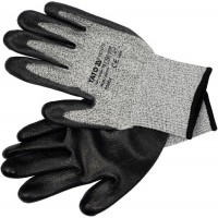 Рукавиці робочі захисні від порізів (HPPE) YATO покриті чорним поліуретаном, розмір 10 [12/120]