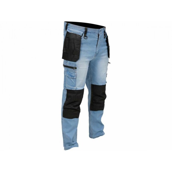 Штани робочі джинс стрейч YATO розмір S/ 74-82 см, ріст- 164-172 см, голубі, 17 кишень, 71% бав, 25