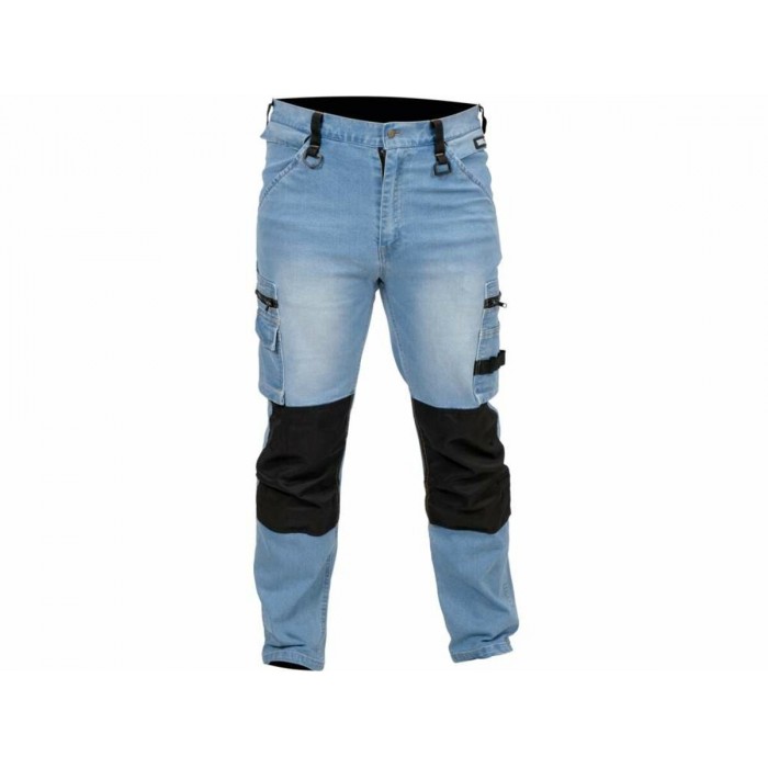 Штани робочі джинс стрейч YATO розмір S/ 74-82 см, ріст- 164-172 см, голубі, 17 кишень, 71% бав, 25