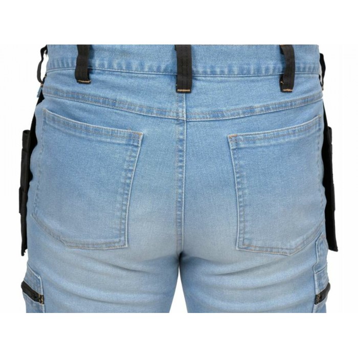 Штани робочі джинс стрейч YATO розмір S/ 74-82 см, ріст- 164-172 см, голубі, 17 кишень, 71% бав, 25