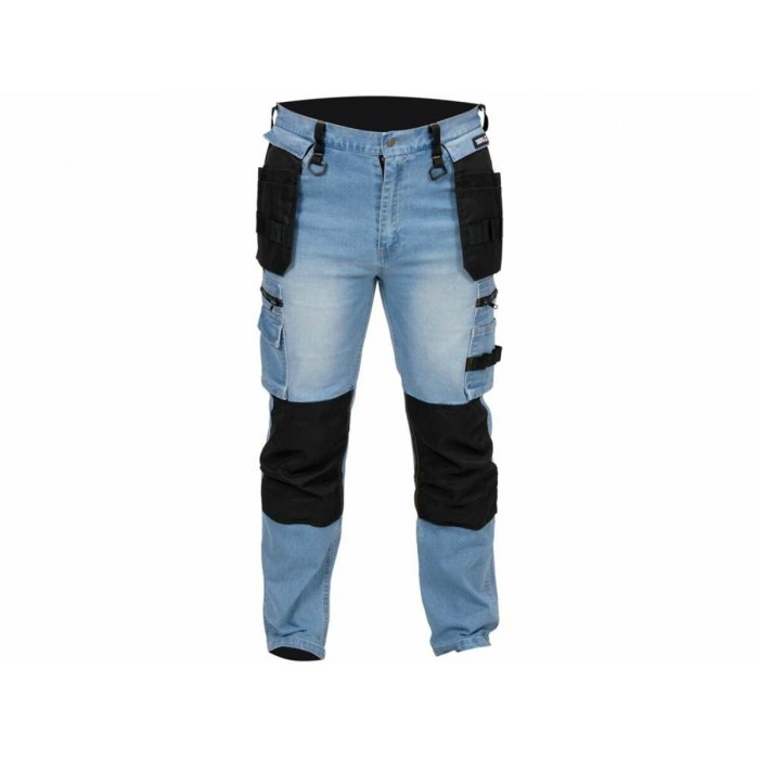 Штани робочі джинс стрейч YATO розмір L/XL 98-106 см, ріст- 180-188 см, голубі, 17 кише, 71% бав, 25