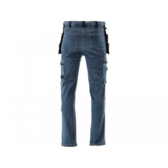 Штани робочі джинс стрейч YATO розмір М- 82-90 см, ріст- 172-180 см, темно-сині, 17 кишень, 71% бав